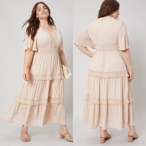 NWT MOTF ‘Plus Floral Print Jacquard Layered Flowy Dress’ in Blush Pink Size 4XL